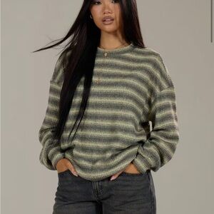Striped Green Crewneck Sweater - Women